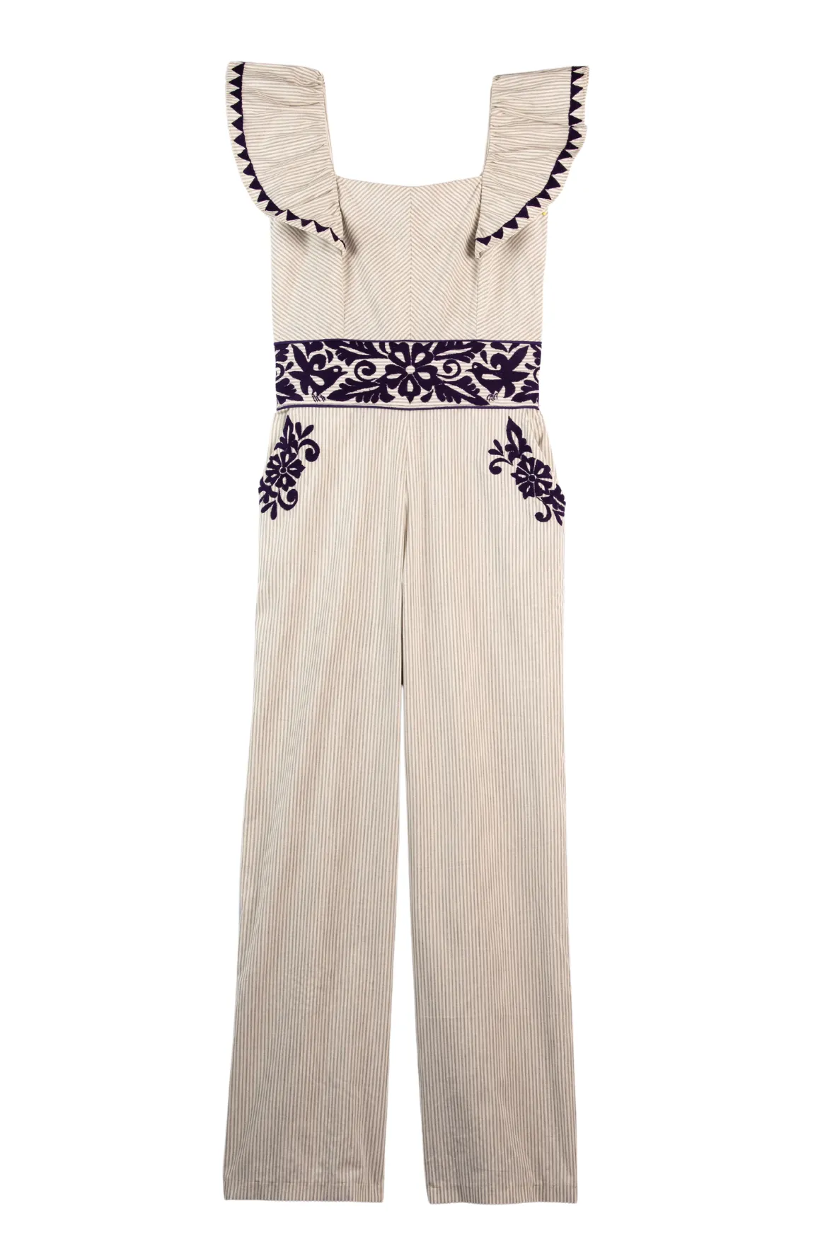 SALE - Gardenia Collection Embroidered Jumpsuit from Mexico- Grey, Deep Purple