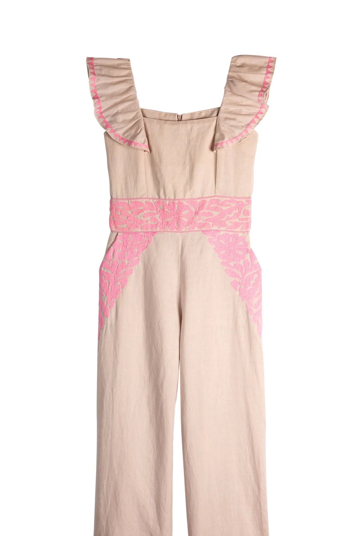 SALE - Gardenia Collection Embroidered Jumpsuit from Mexico- Neutral and Bright Pink