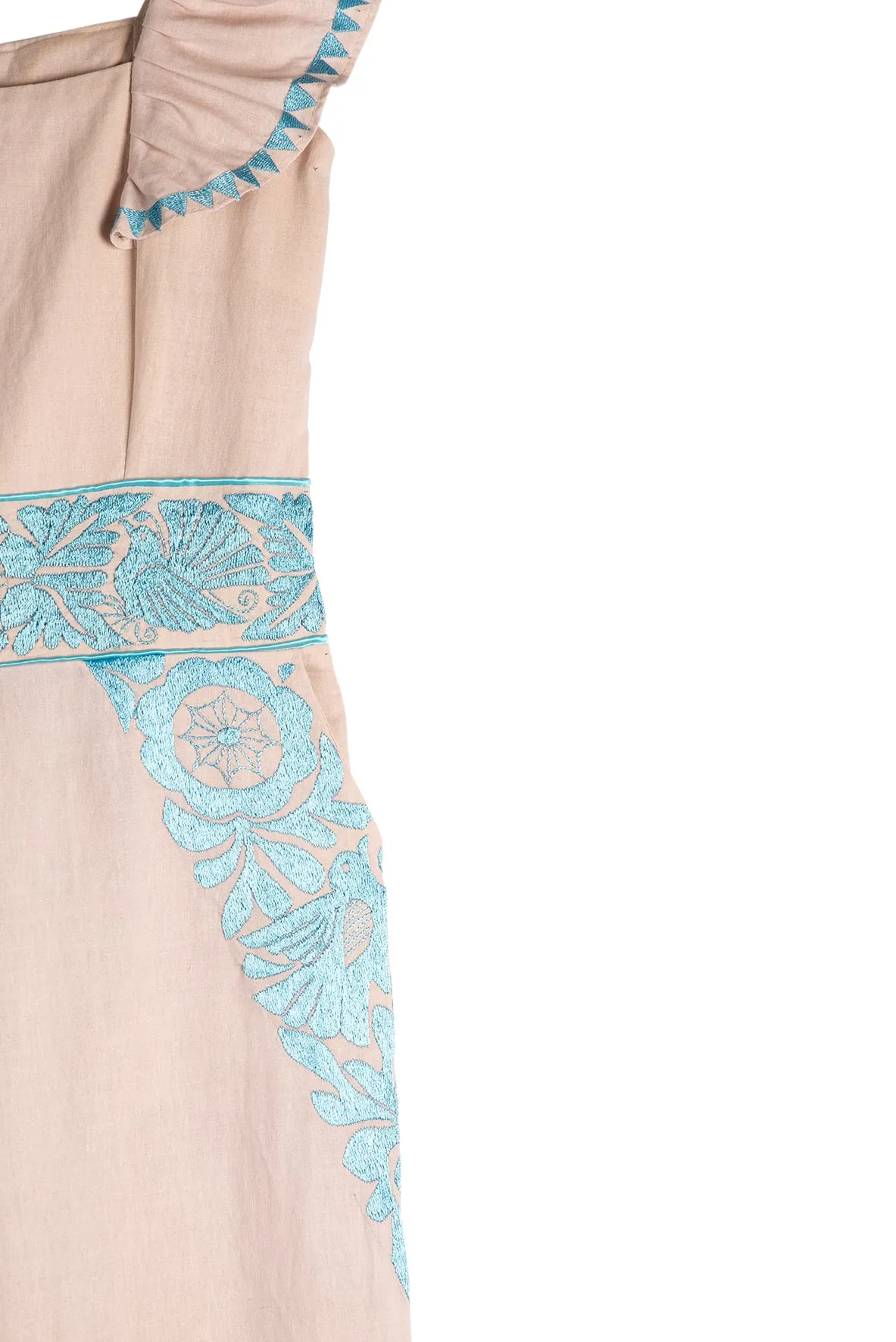 SALE - Gardenia Collection Embroidered Jumpsuit from Mexico- Neutral and Light Turquoise