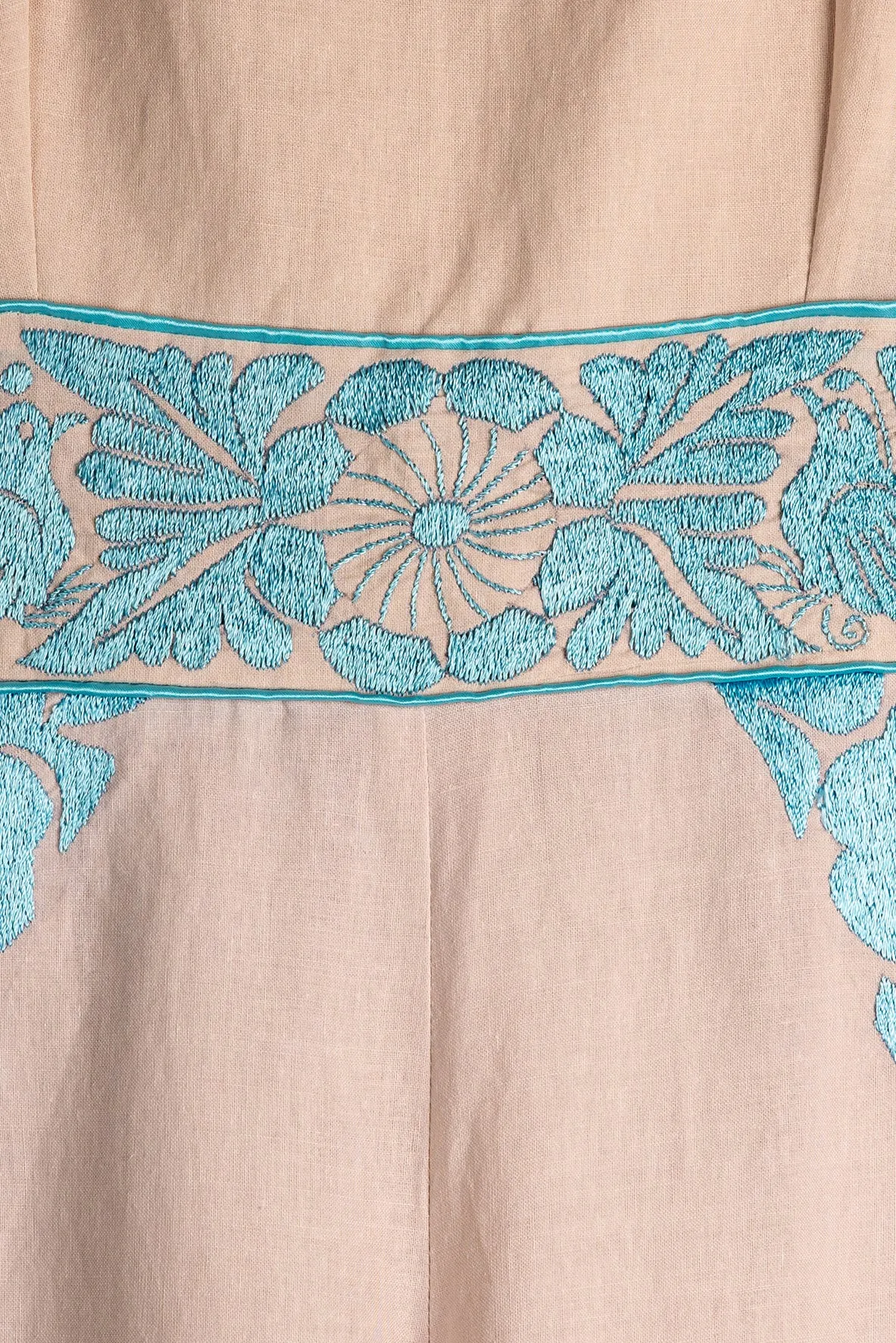 SALE - Gardenia Collection Embroidered Jumpsuit from Mexico- Neutral and Light Turquoise