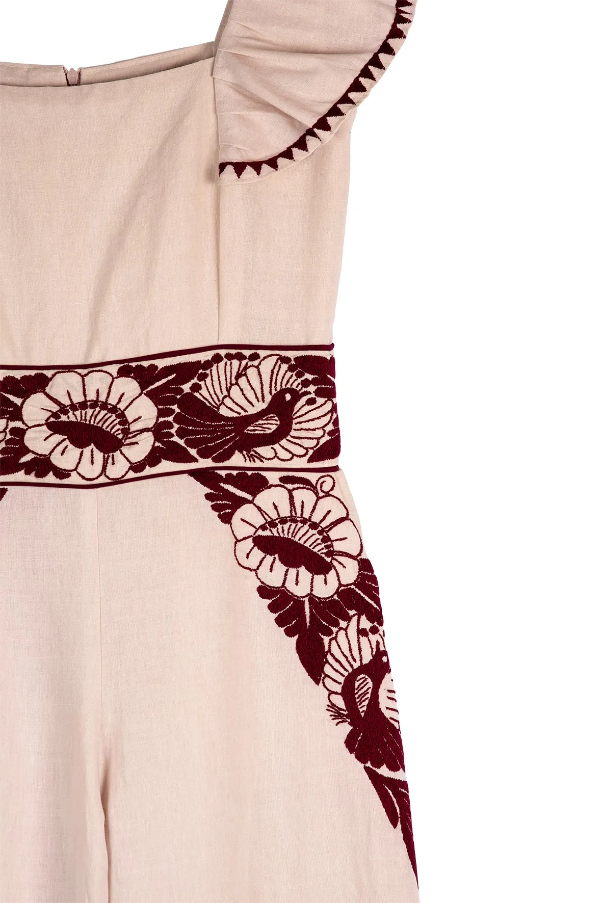 SALE - Gardenia Collection Embroidered Jumpsuit from Mexico- Neutral and Maroon