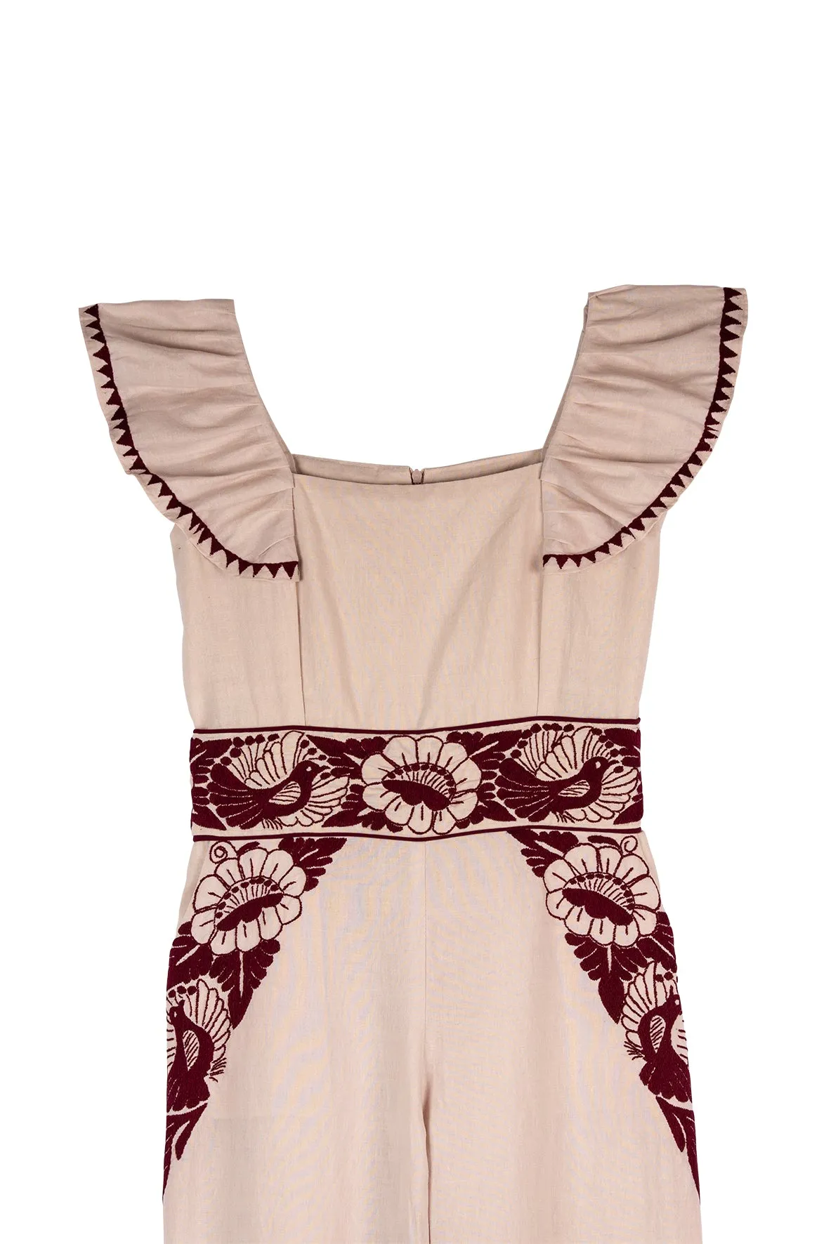 SALE - Gardenia Collection Embroidered Jumpsuit from Mexico- Neutral and Maroon