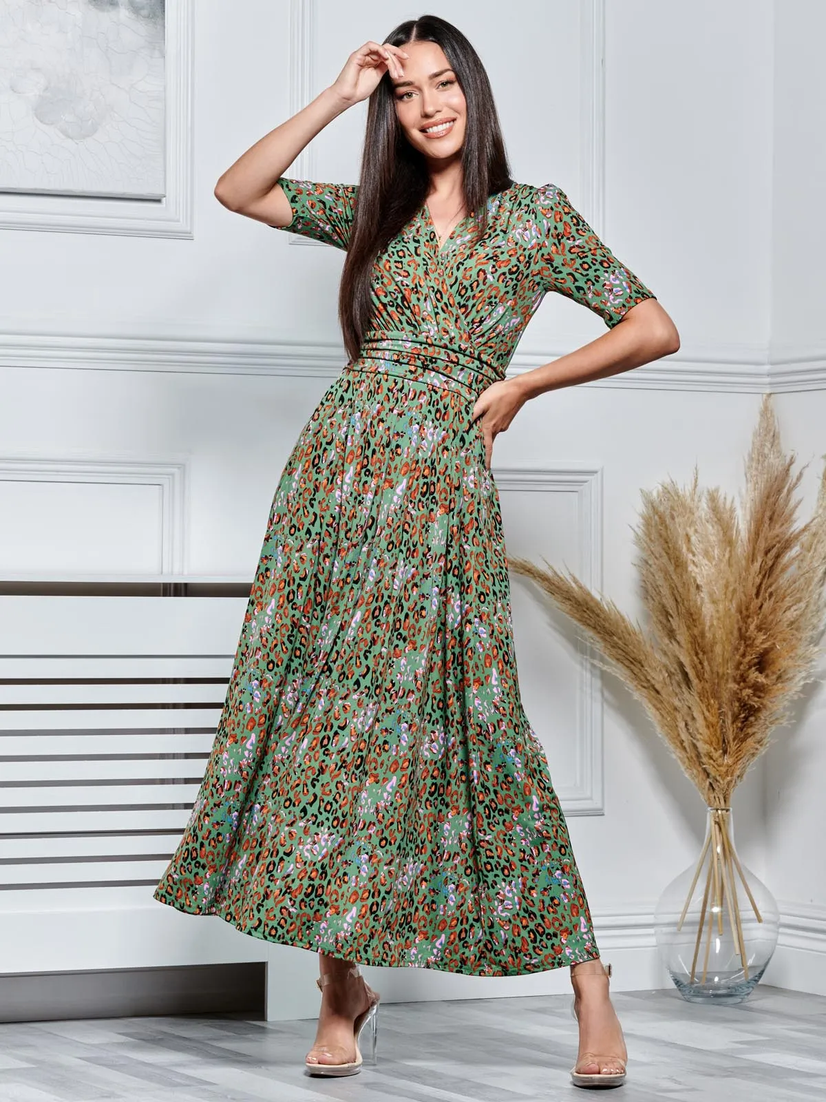 Saniya Print Jersey Maxi Dress, Green Animal