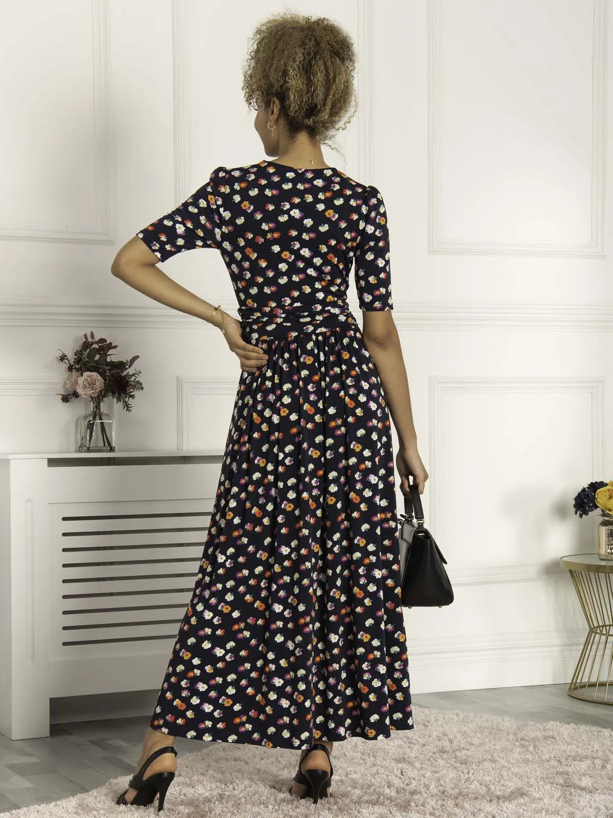 Saniya Print Jersey Maxi Dress, Navy Daisy