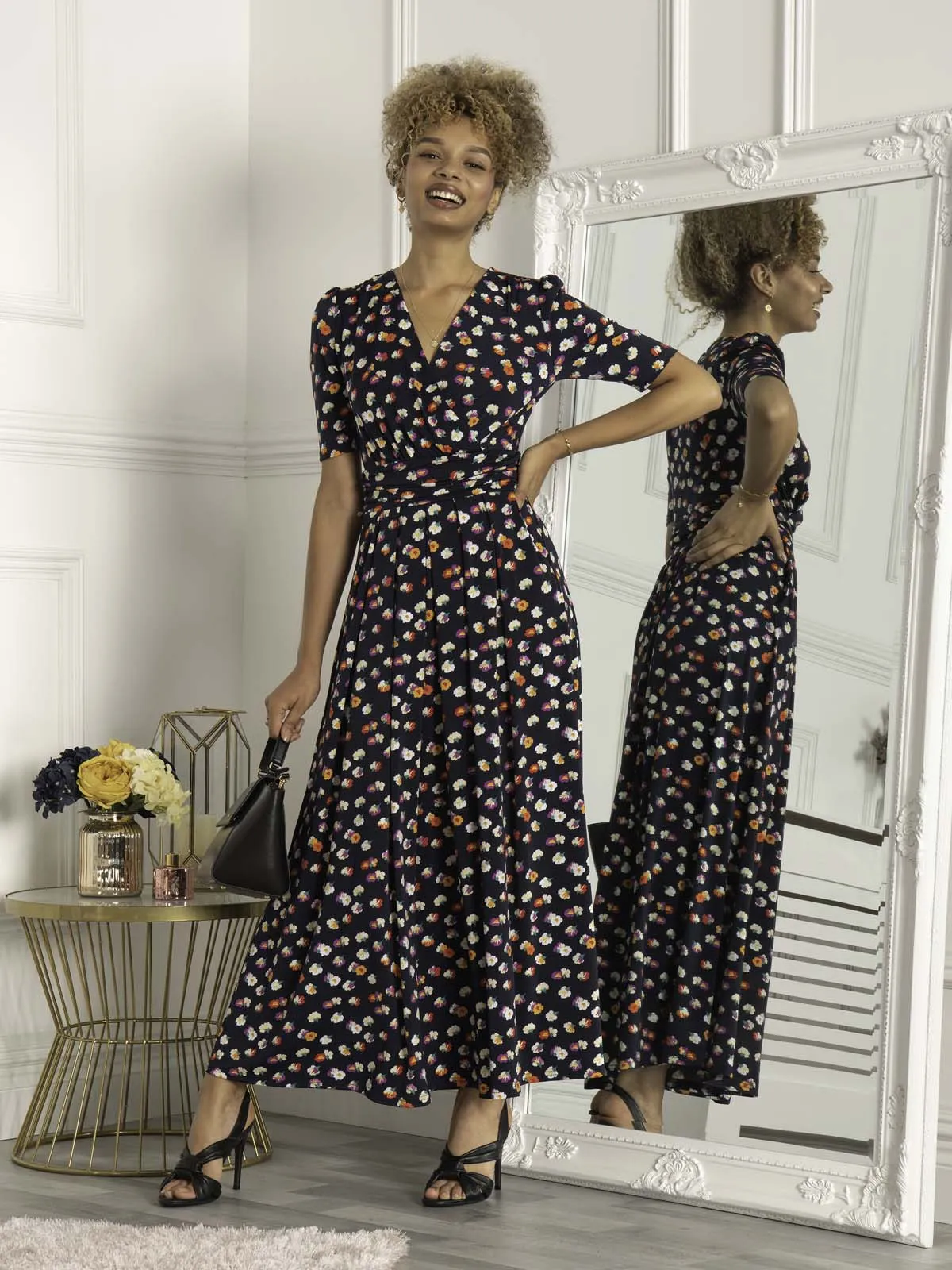 Saniya Print Jersey Maxi Dress, Navy Daisy