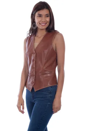 Scully Womens Traditional Pick Stitch Tan Leather Leather Vest