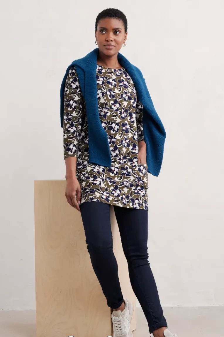 Seasalt Tall Waves Tunic - Bird Flower Dark Seagrass