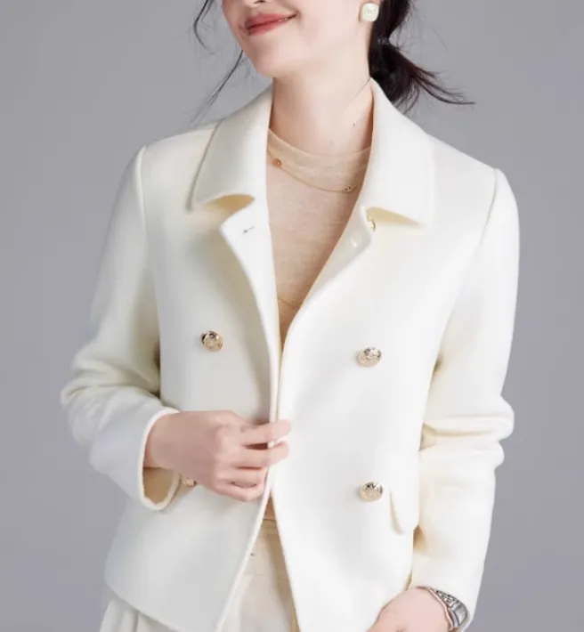 Short Double-Breasted Woolen Coat, Warm Double Face Wool Coat Jacket/3339