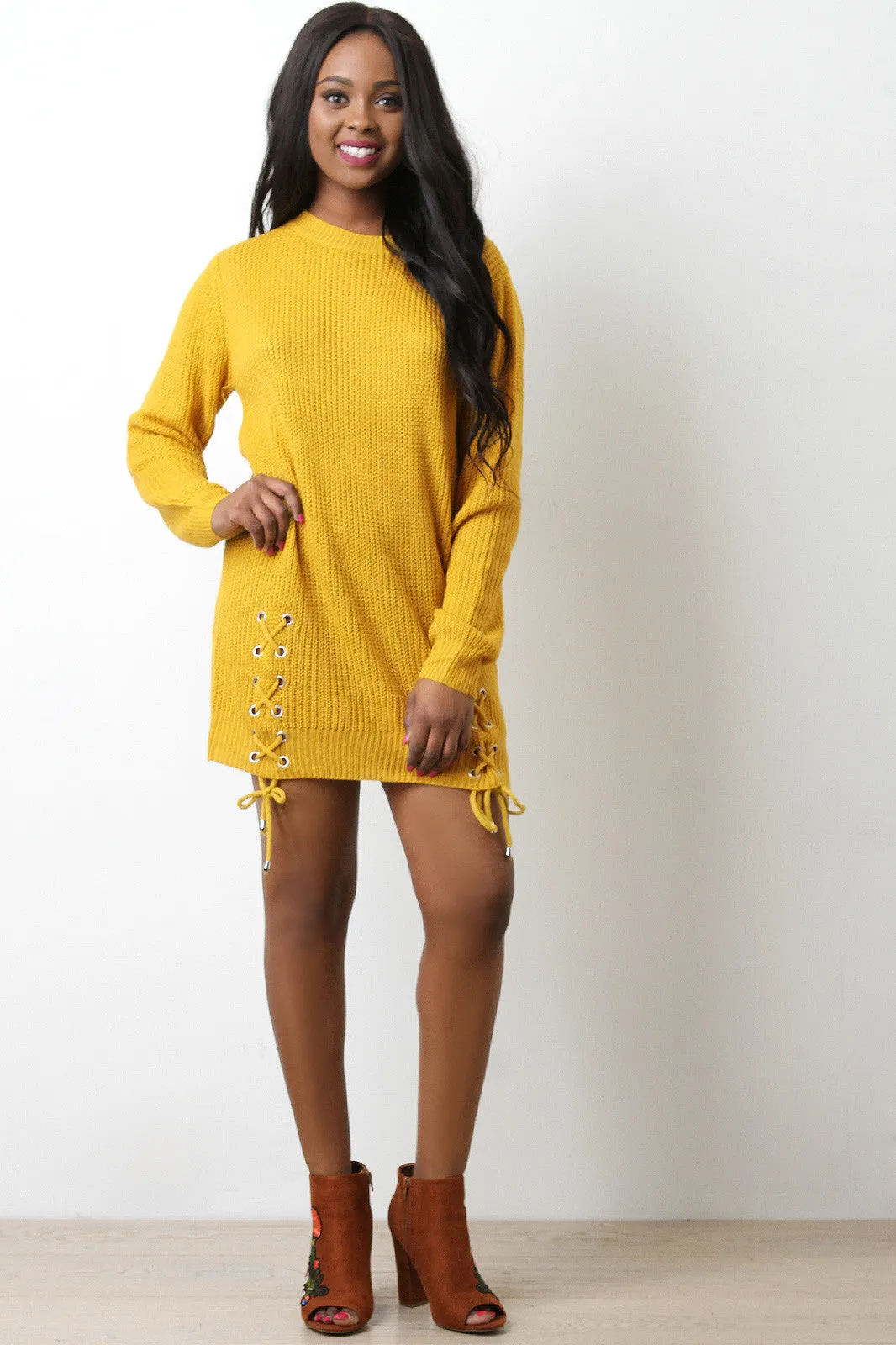 Side Lace Up Sweater Dress