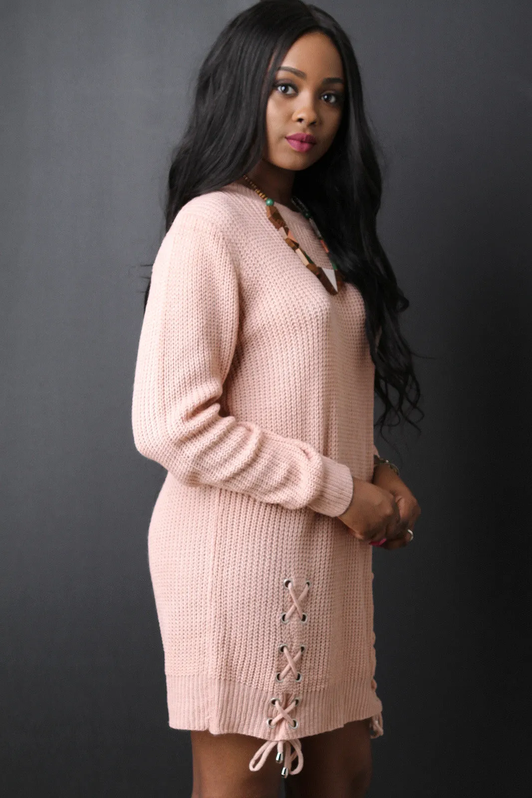 Side Lace Up Sweater Dress