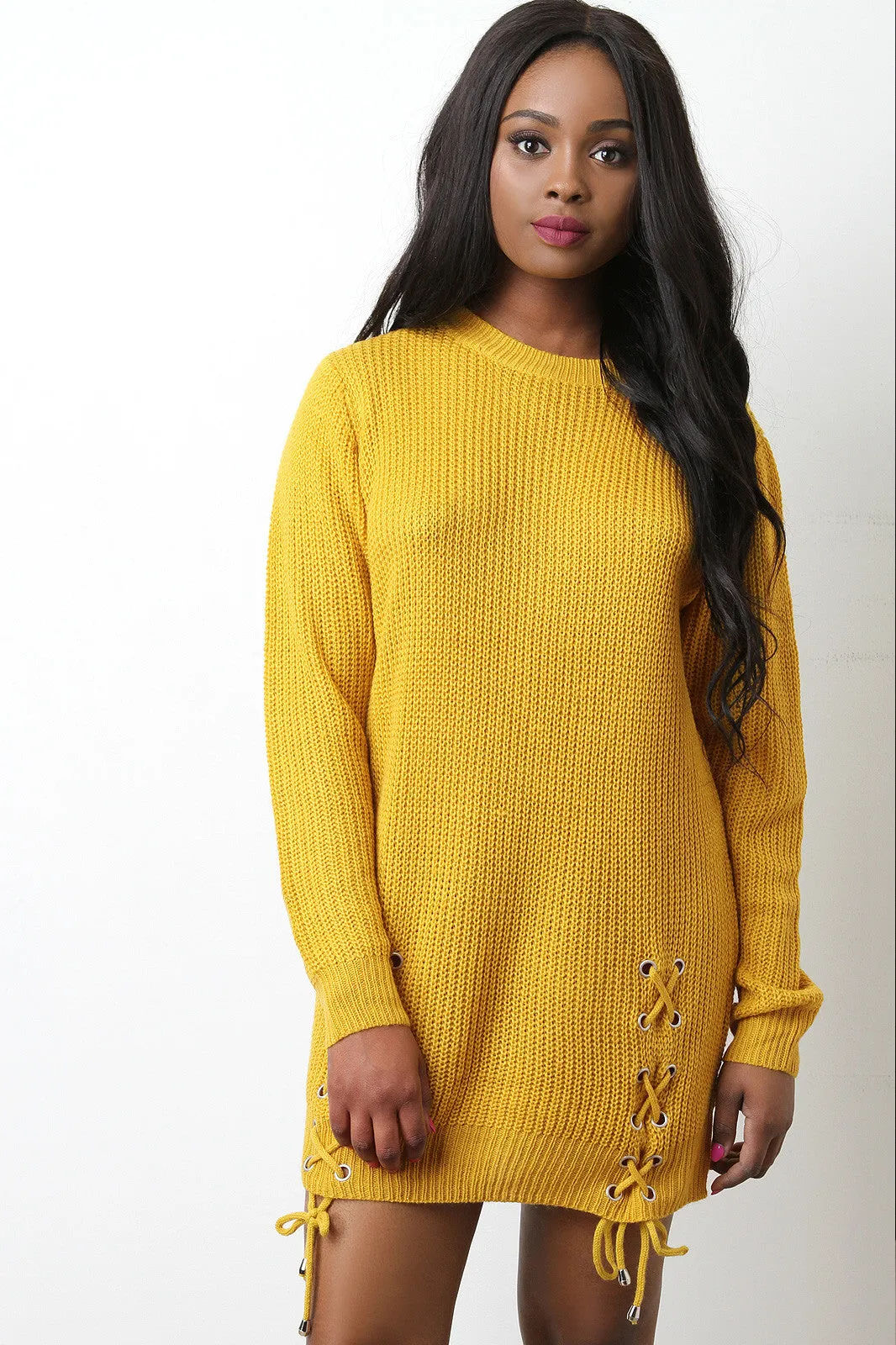 Side Lace Up Sweater Dress