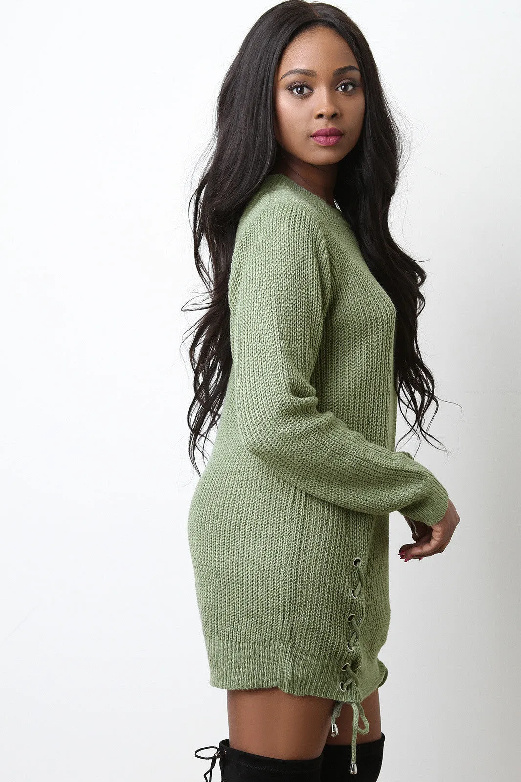 Side Lace Up Sweater Dress