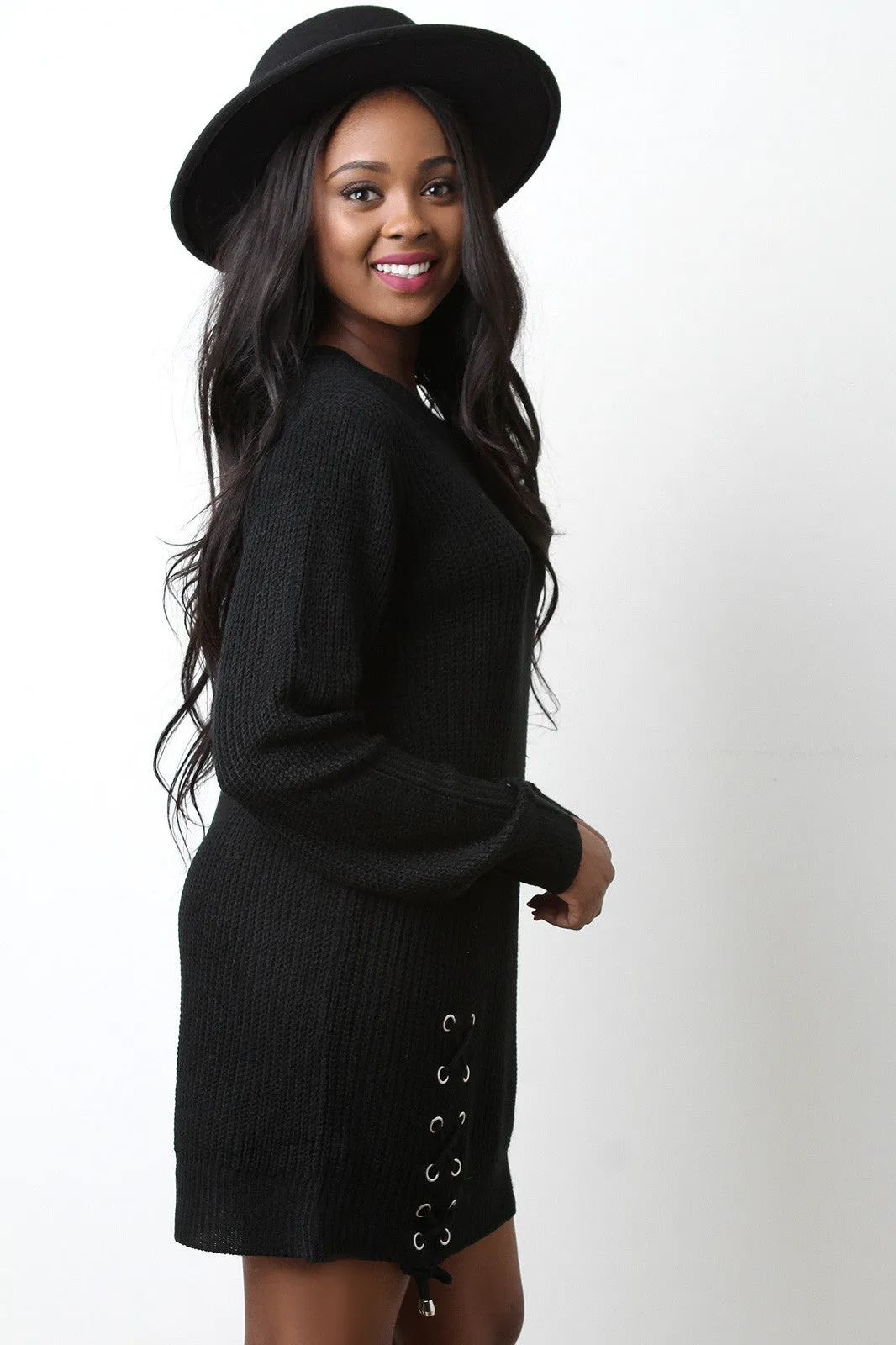 Side Lace Up Sweater Dress