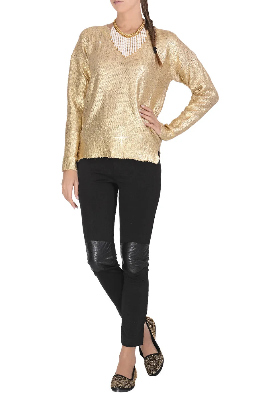 SIERA Metallic Gold Knitted Jumper