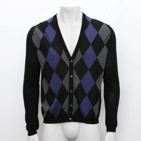 Silk Argyle Patterned Cardigan Jumper