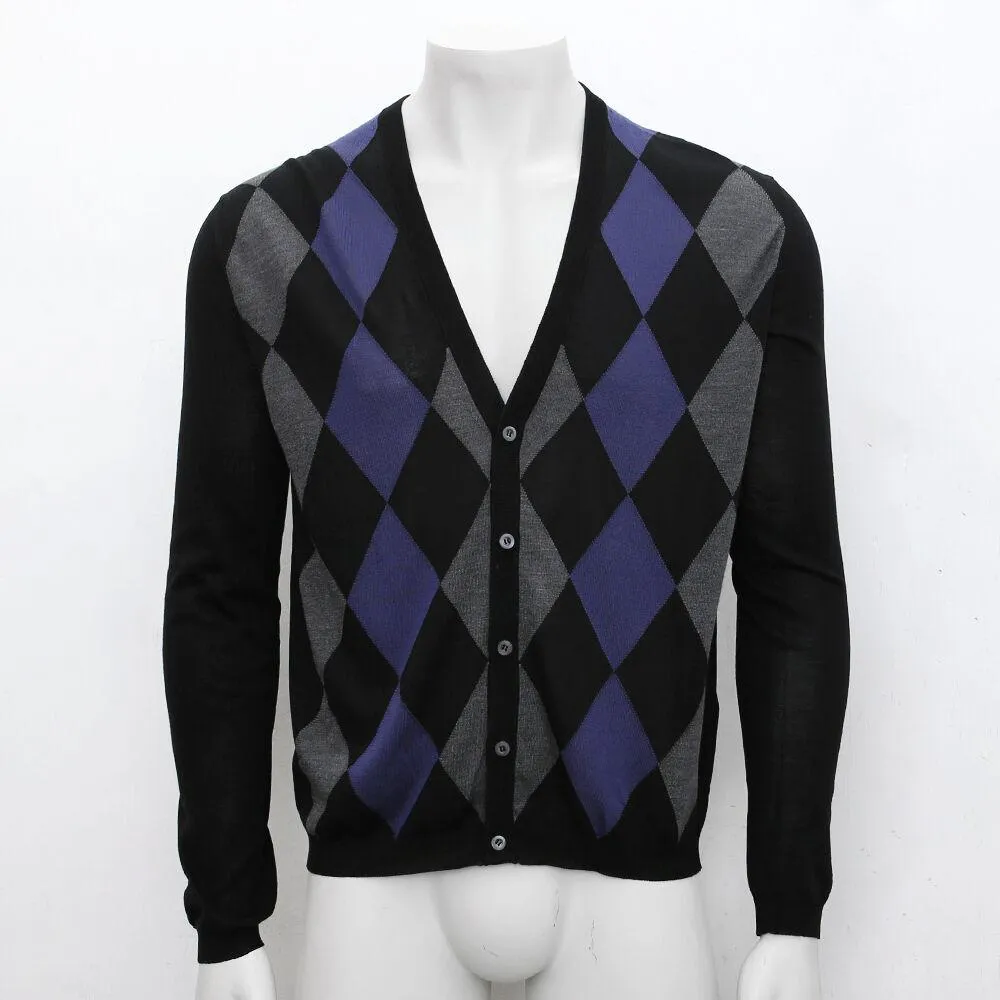 Silk Argyle Patterned Cardigan Jumper