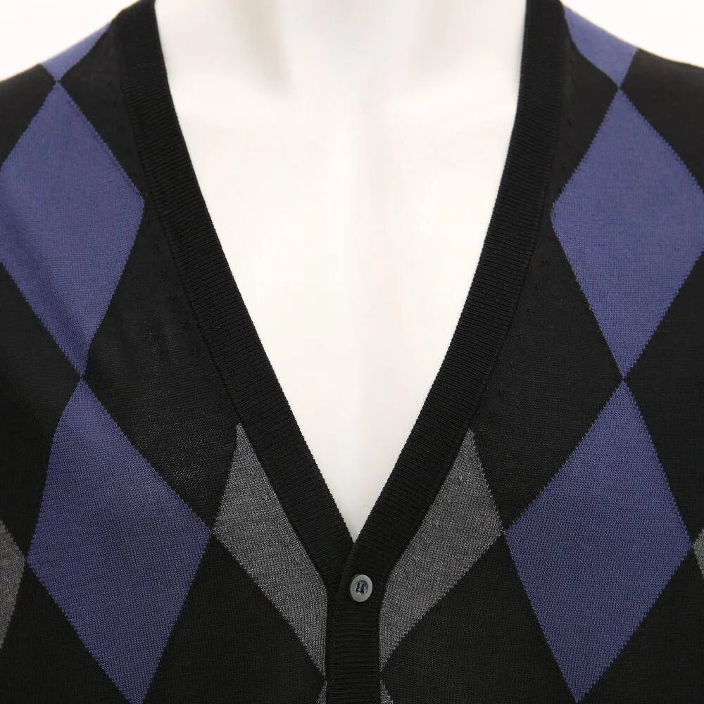 Silk Argyle Patterned Cardigan Jumper