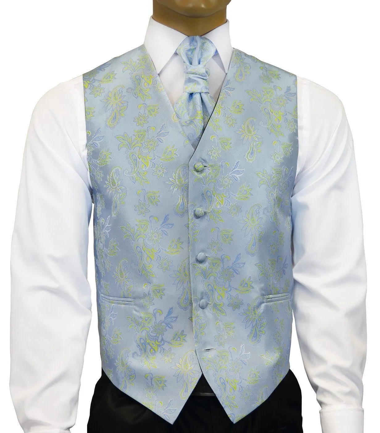 Sky Blue and Green Floral Tuxedo Vest Set