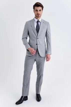 Slim Fit Notch Lapel Wool Casual Suit with Vest, Gray K.