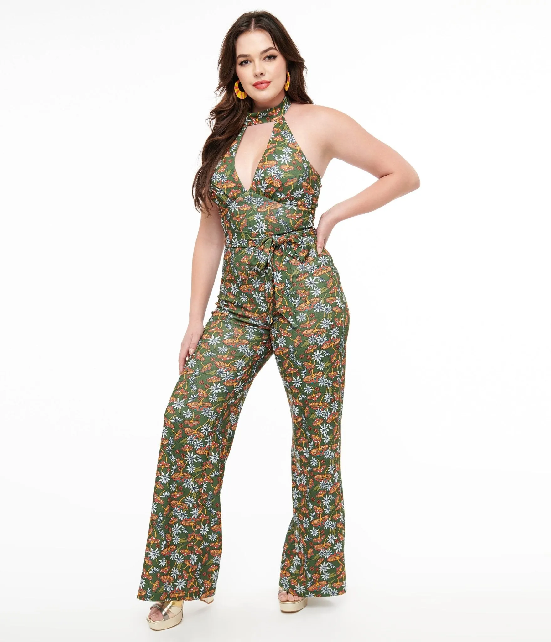 Smak Parlour 1960s Green & Orange Mushroom Glamour Goddess Jumpsuit