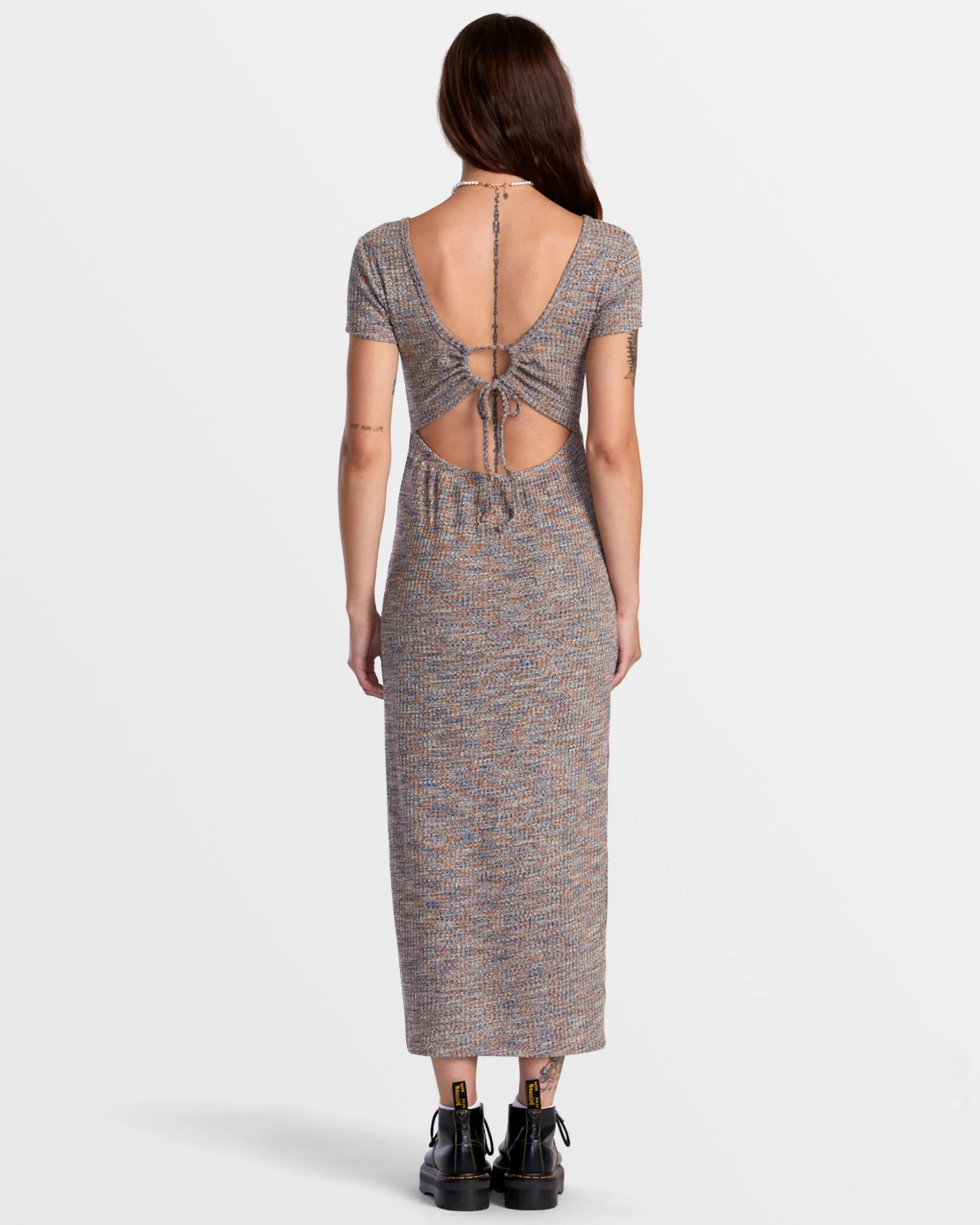 Smitten Marled V-Neck Midi Sweater Dress - Camel