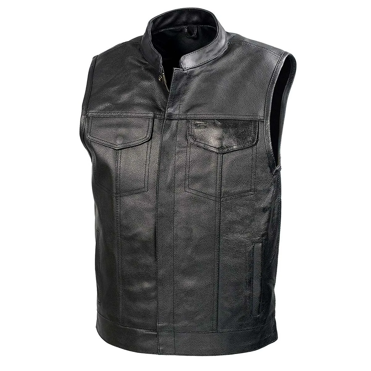 SOA Men’s Black Premium Leather Club Style Motorcycle Riding Vest BZ6210