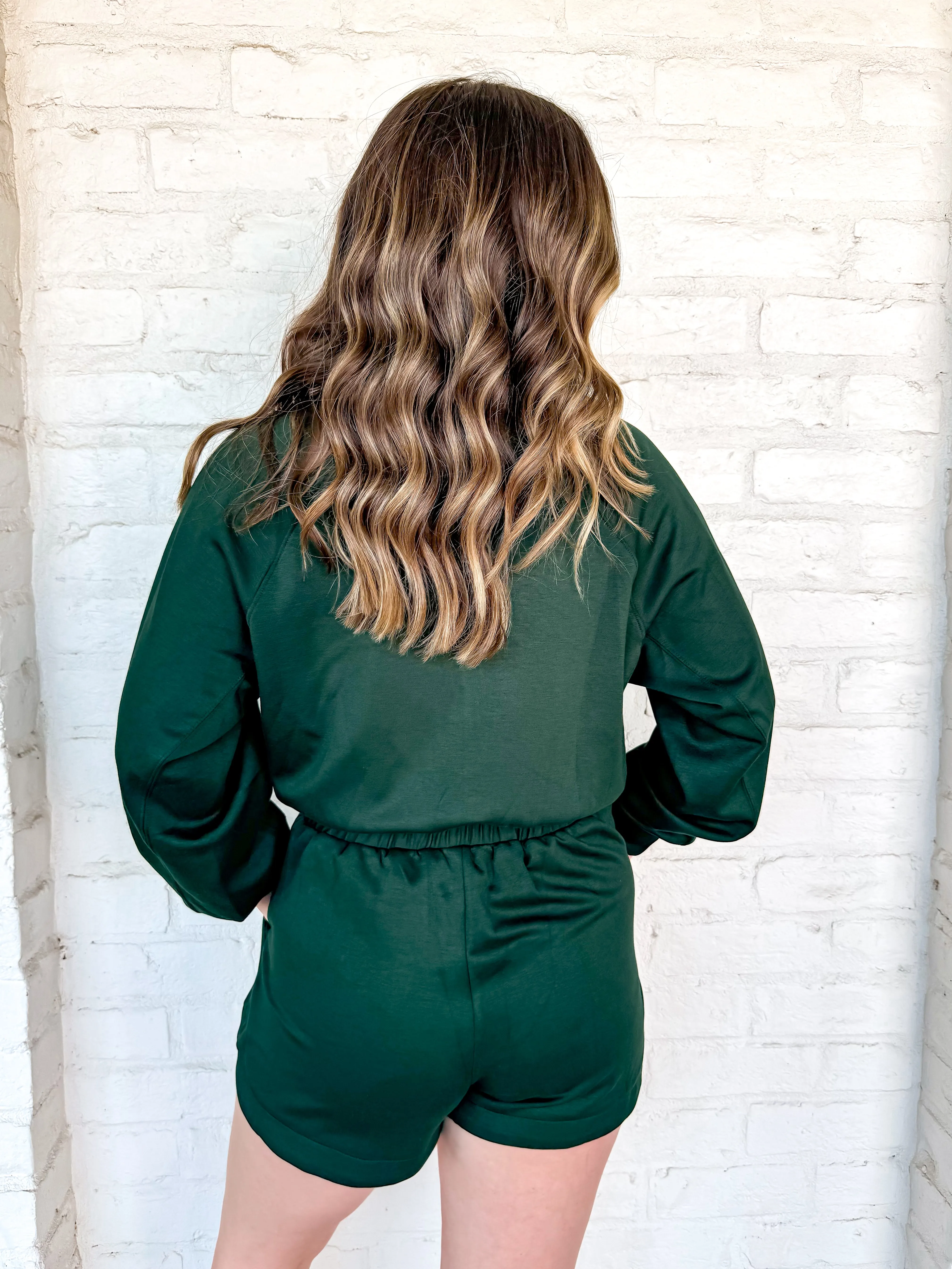 Spice Up Your Fall Romper Hunter Green