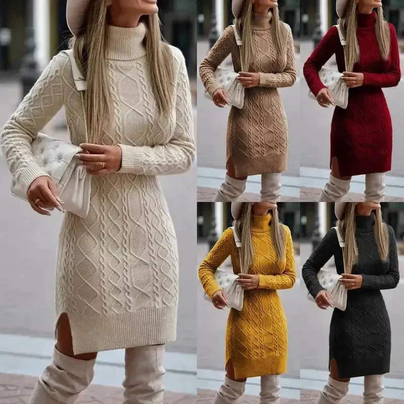 Split Twist Mid-length Sweater Dress