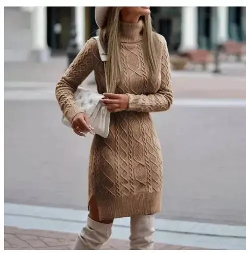 Split Twist Mid-length Sweater Dress