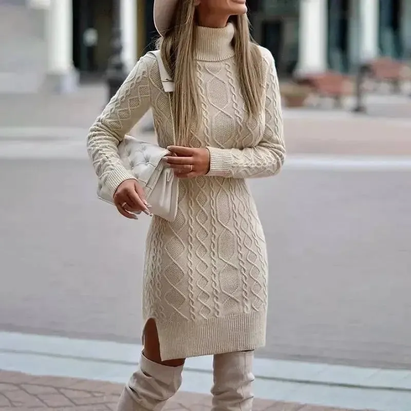 Split Twist Mid-length Sweater Dress