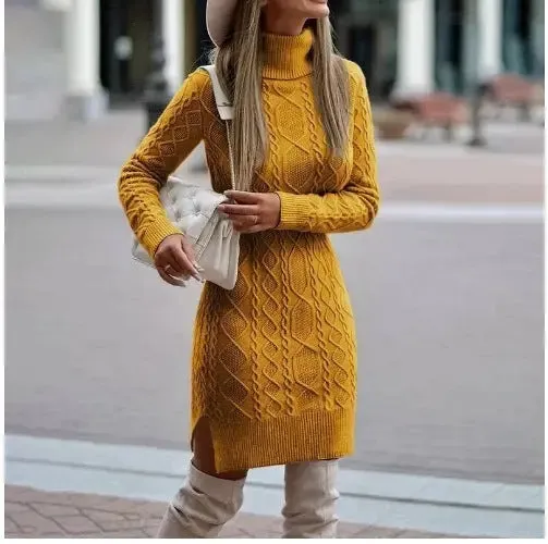 Split Twist Mid-length Sweater Dress