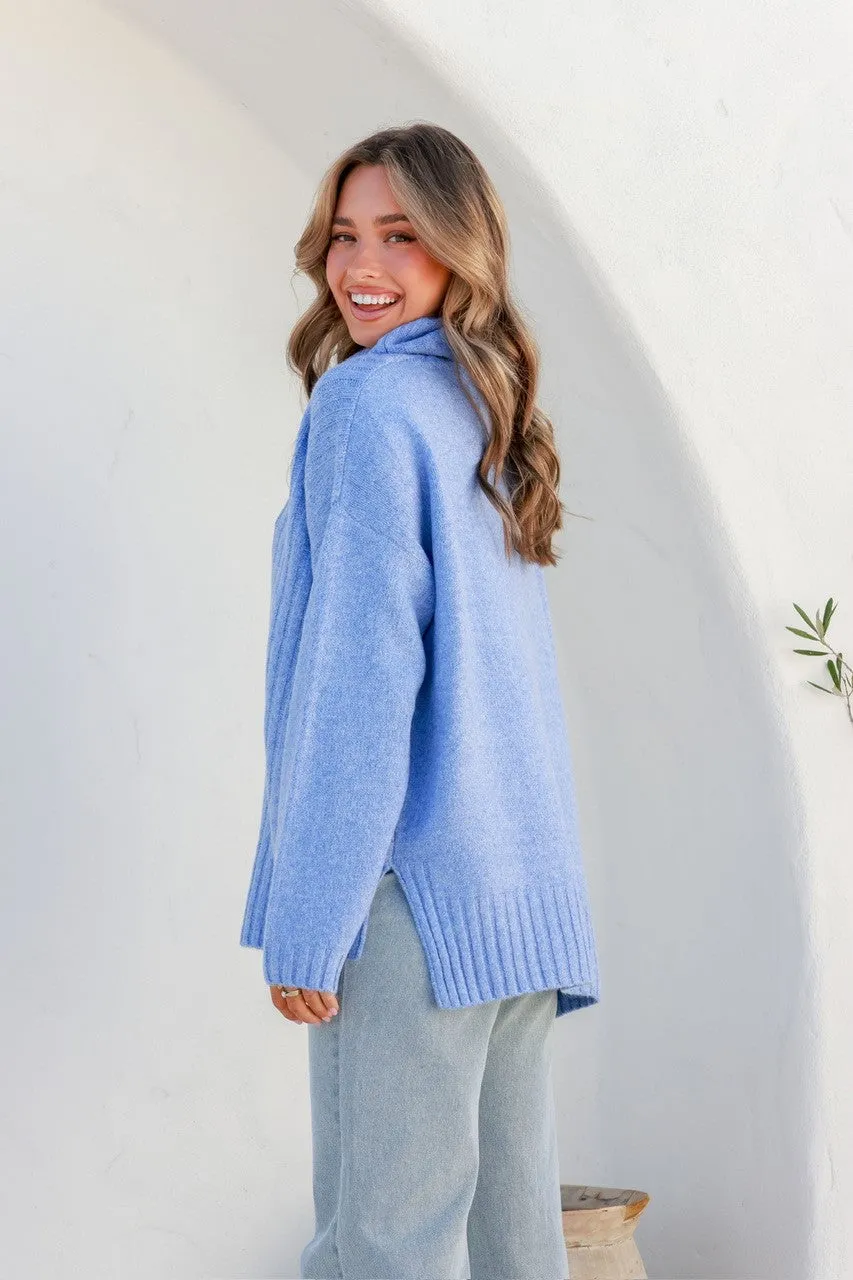 St Moritz Blue Marle Roll Neck Jumper