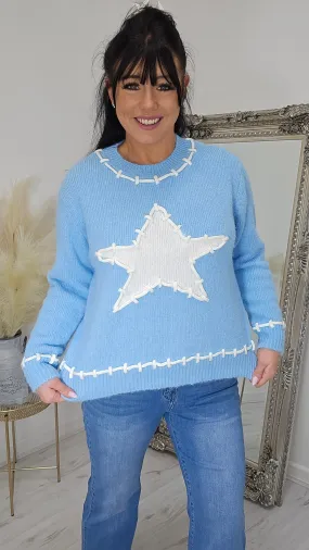 Star Stitched Jumper - Blue