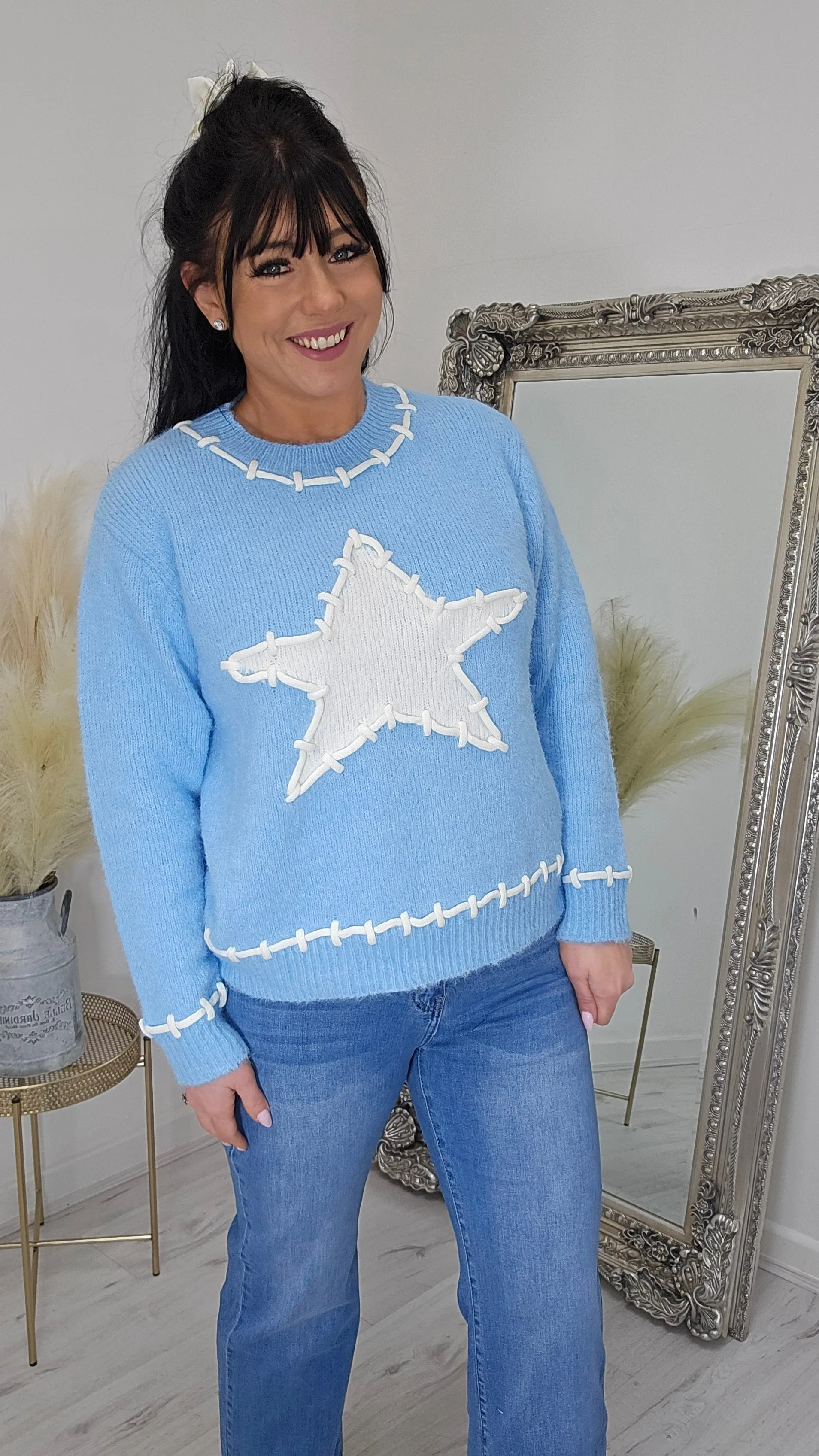 Star Stitched Jumper - Blue