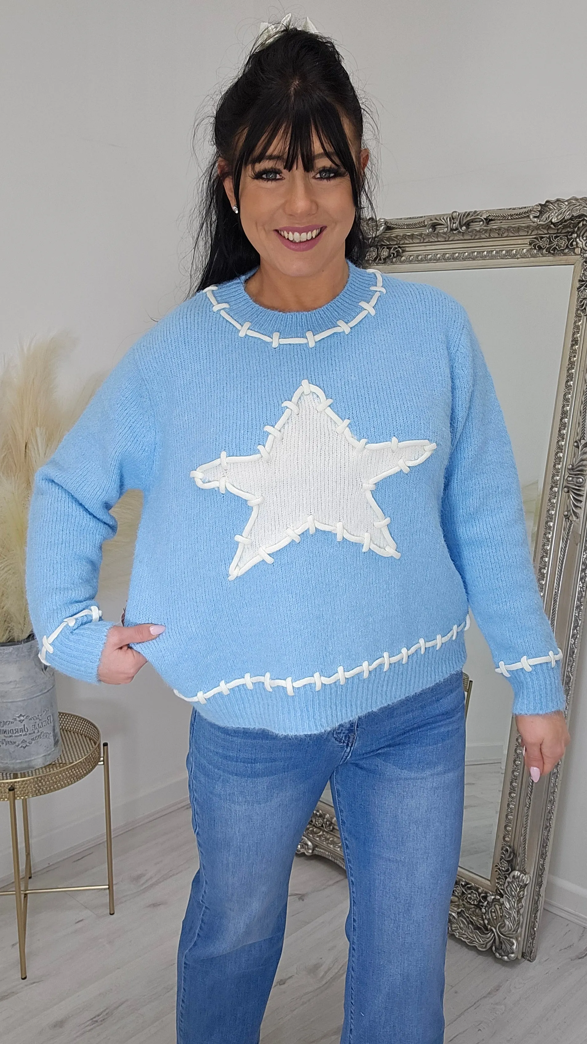 Star Stitched Jumper - Blue