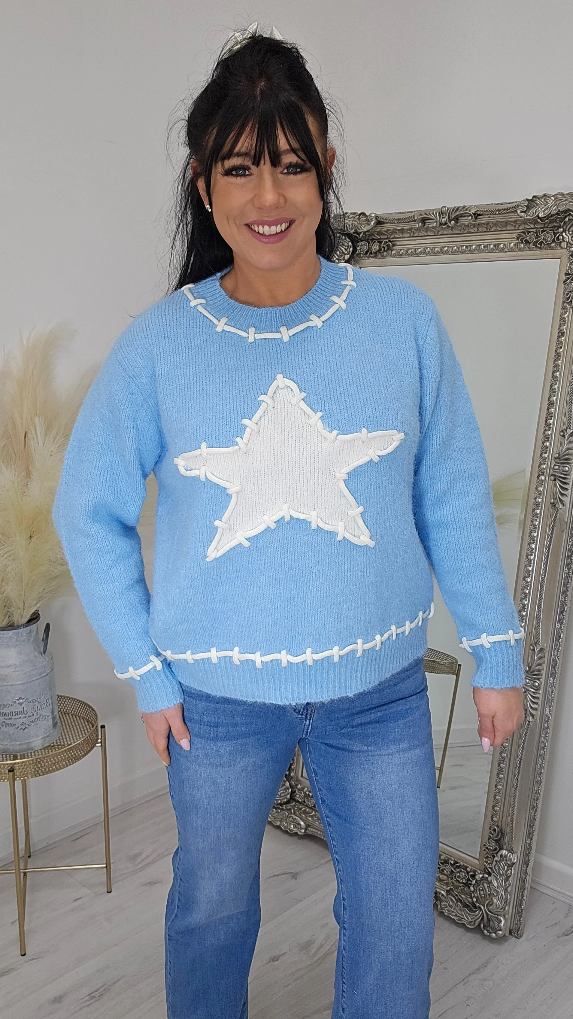 Star Stitched Jumper - Blue