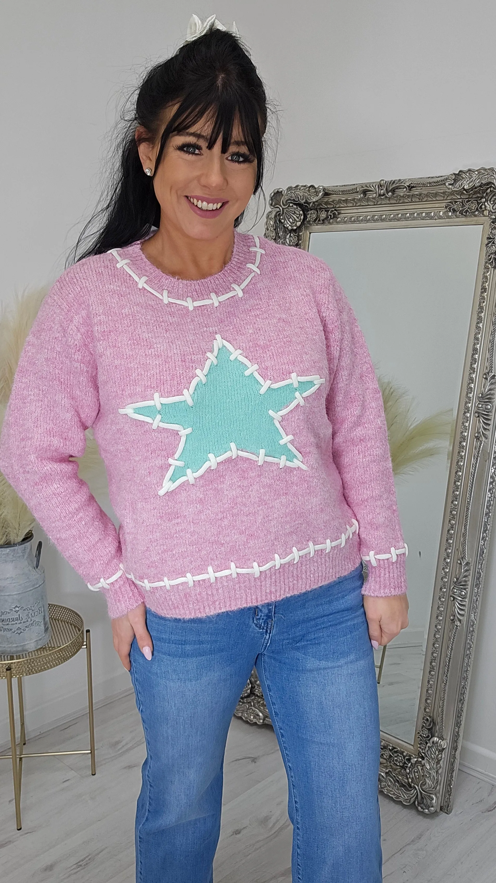 Star Stitched Jumper - Pink