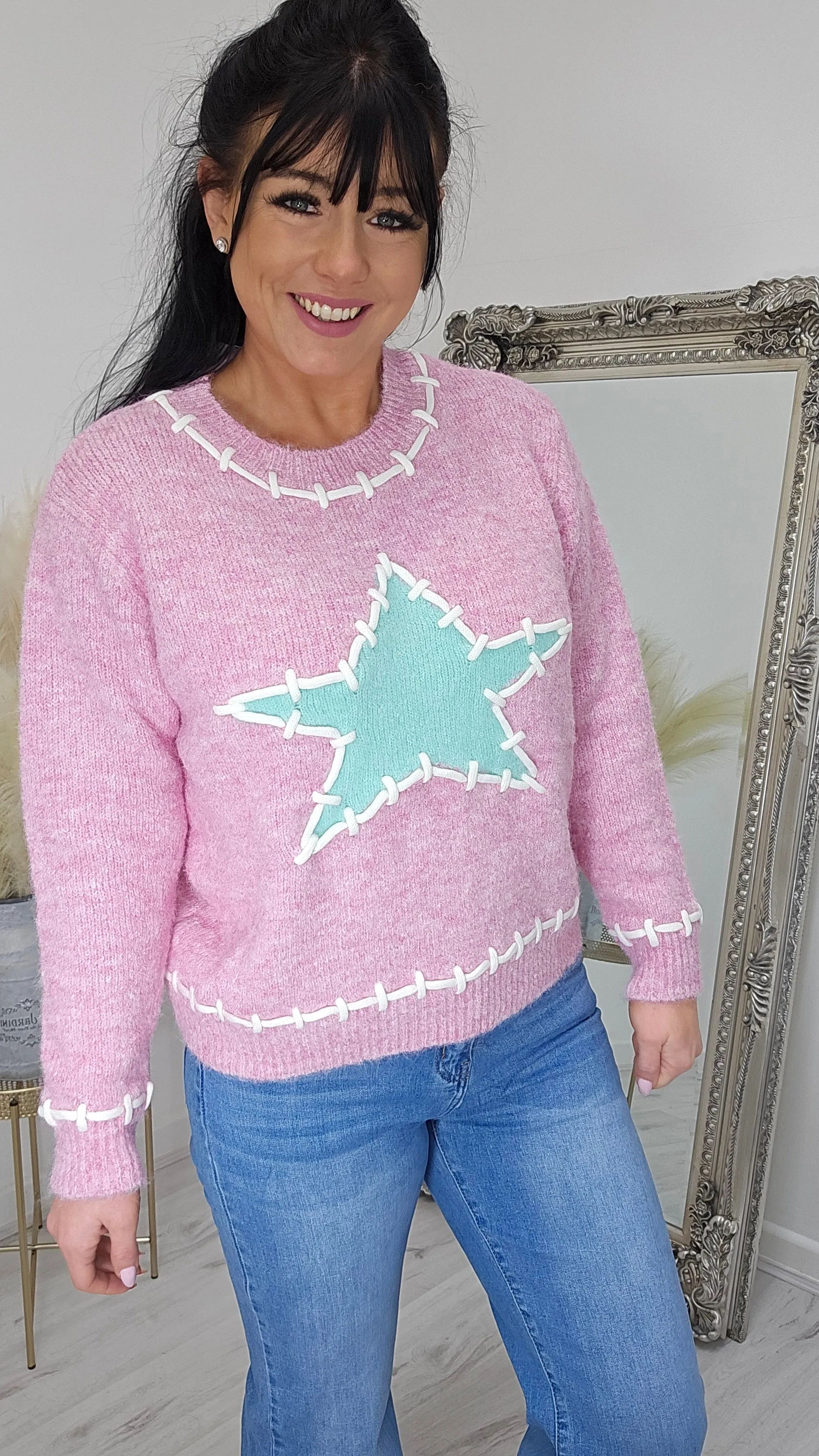 Star Stitched Jumper - Pink