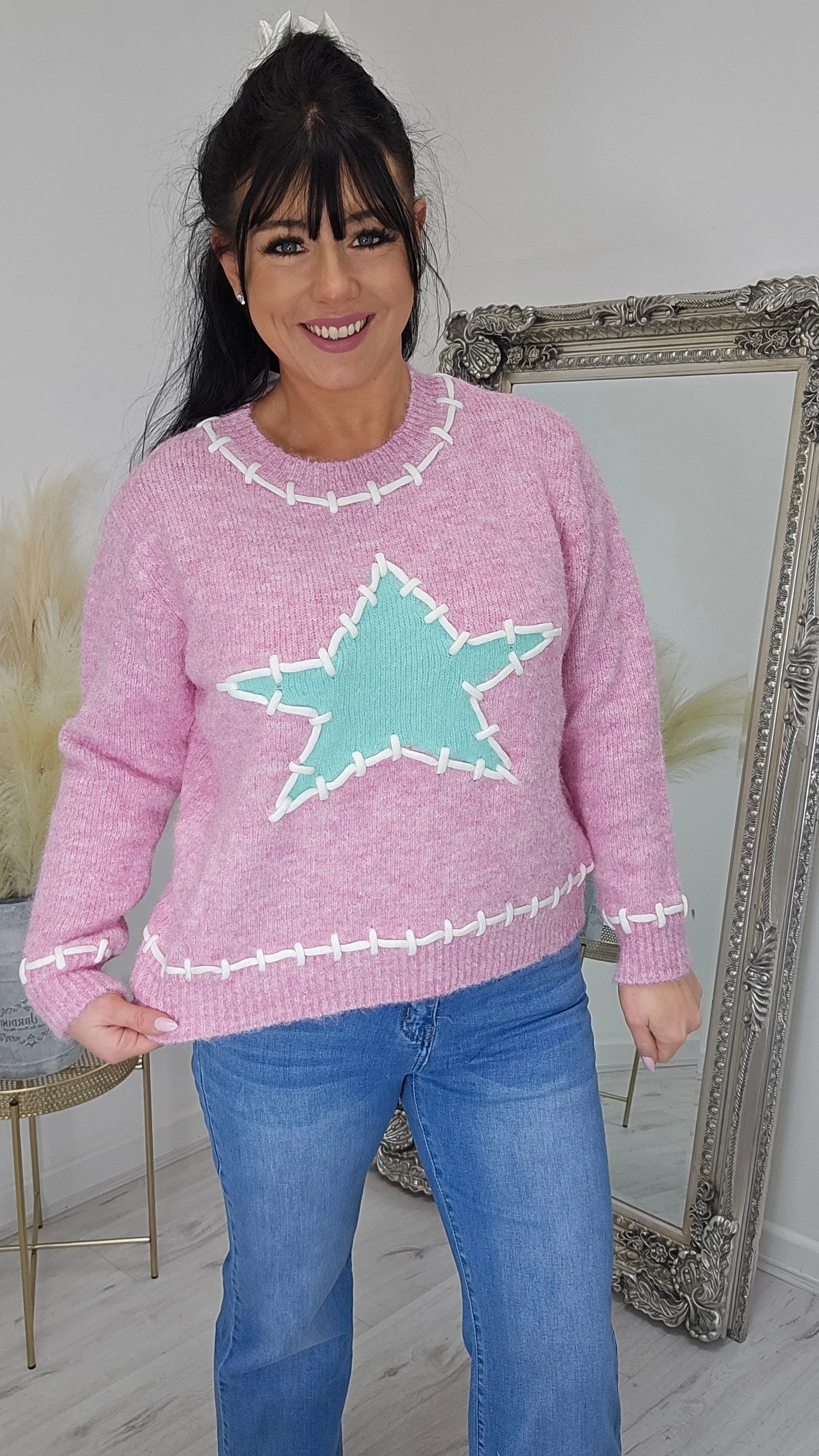 Star Stitched Jumper - Pink