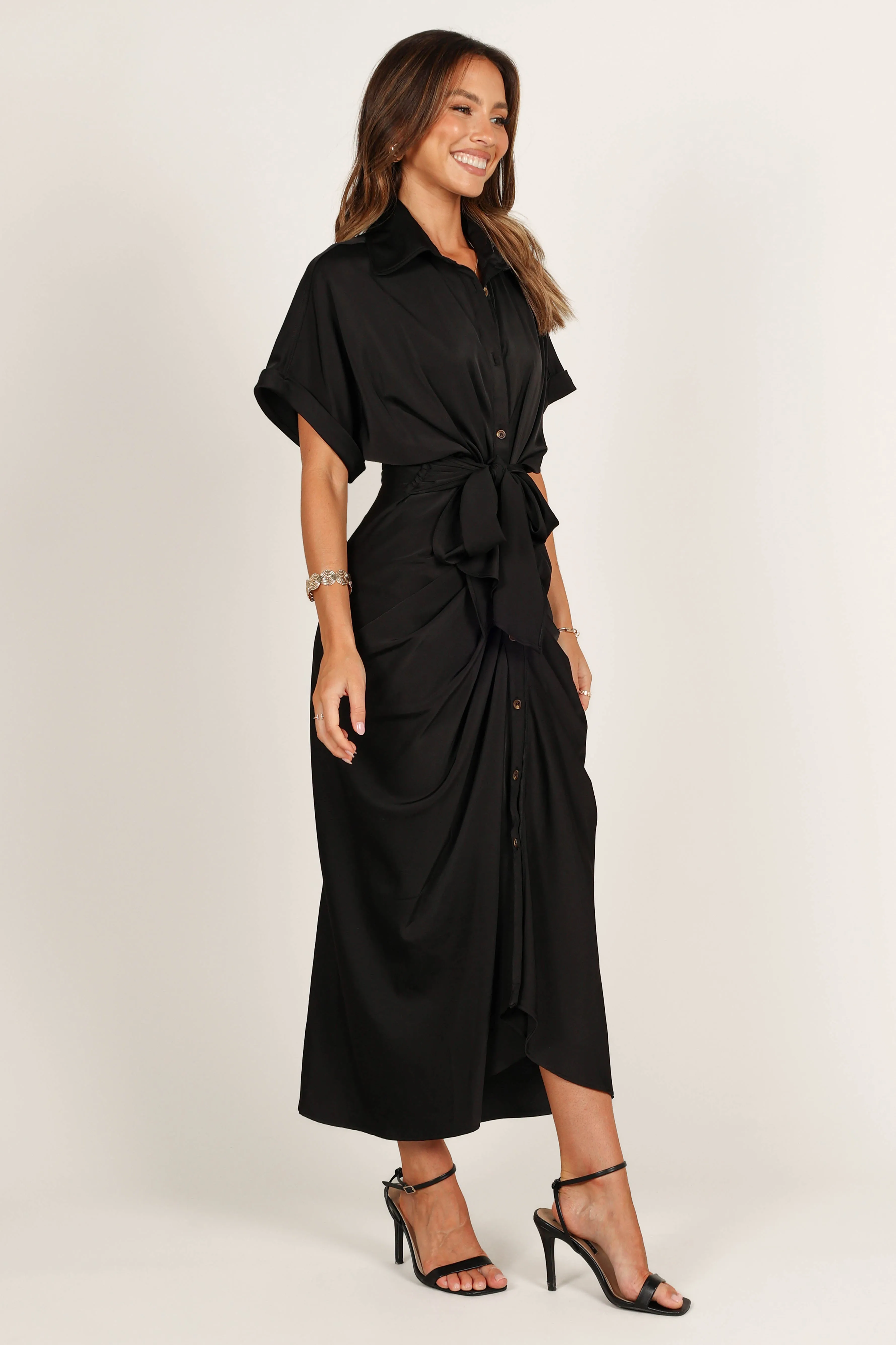 Stefan Wrap Front Midi Dress - Black