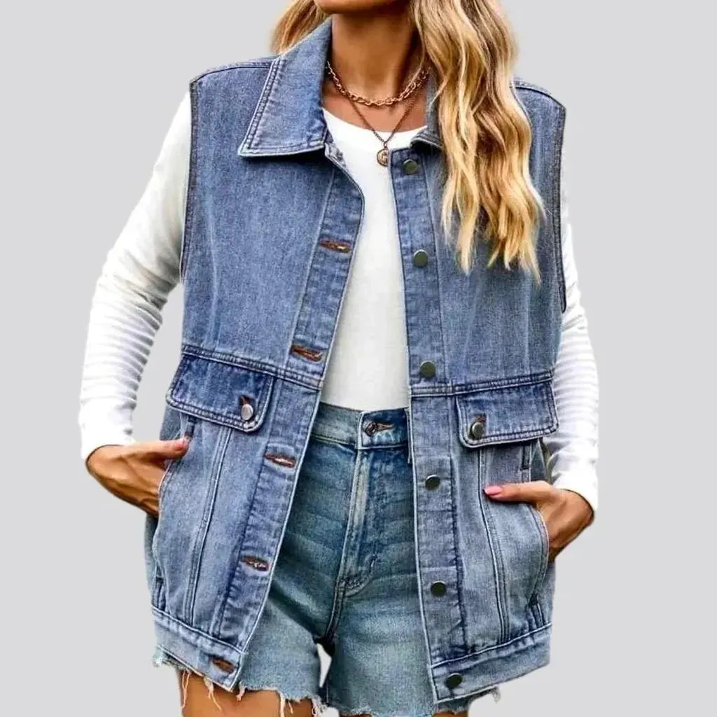 Stonewashed fashion denim vest for ladies