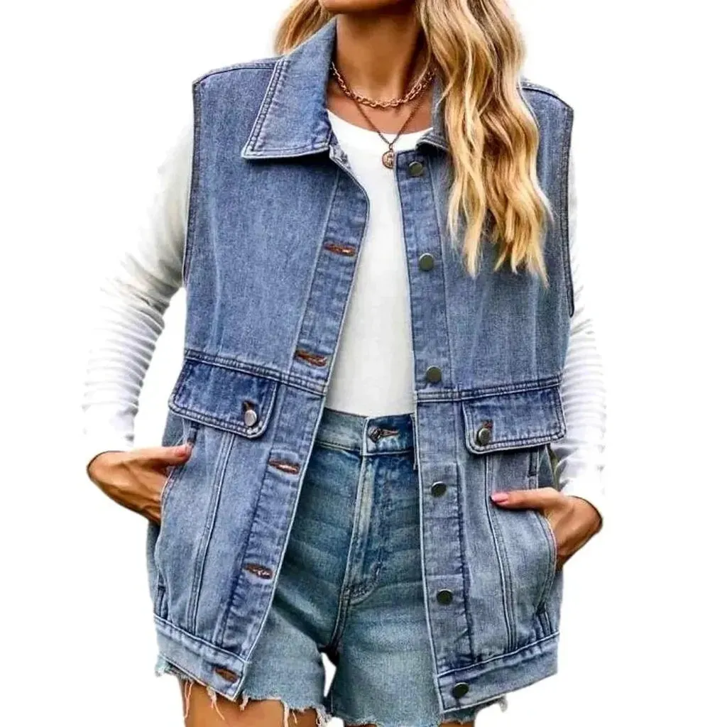 Stonewashed fashion denim vest for ladies