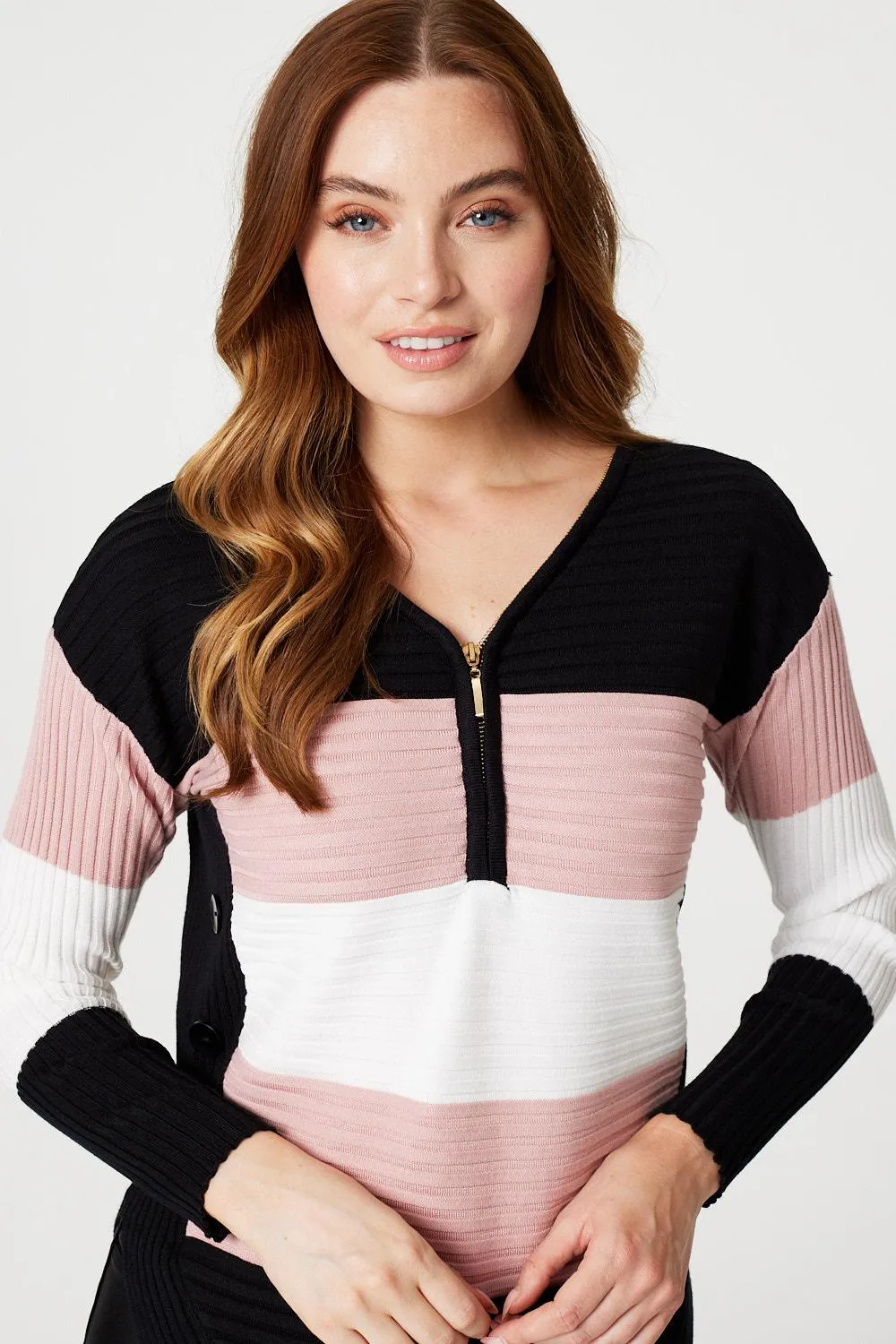 Striped Button Side Knit Pullover