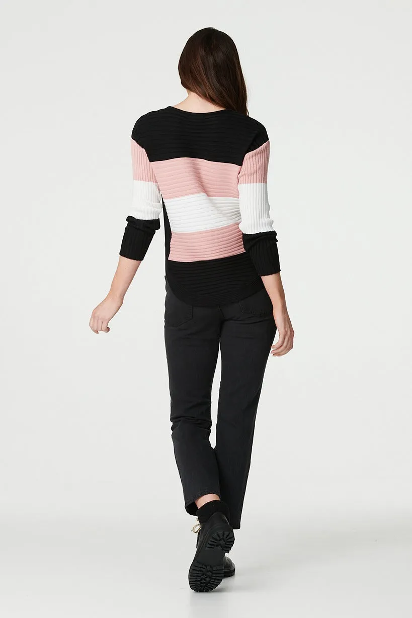 Striped Button Side Knit Pullover