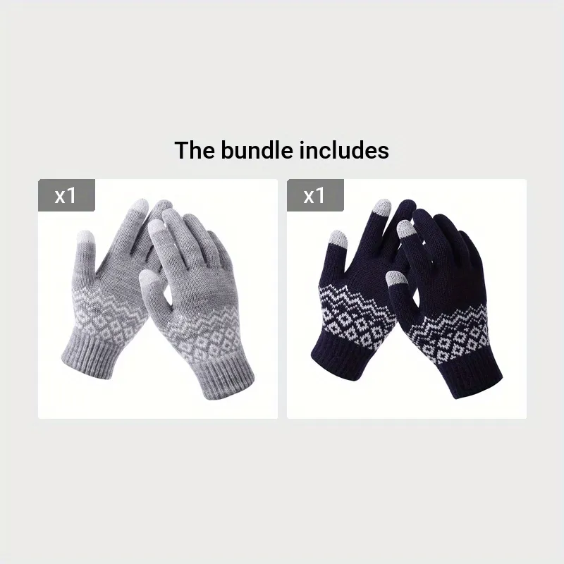 Stylish Jacquard Knitted Gloves Women's Short Elastic Full Finger Touchscreen Gloves Winter Warm Writing Gloves