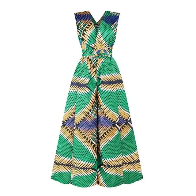 SUNGIFT African Clothes For Women Dashiki Sleeveless and Wide Leg Pants Suit Sexy Backless Print Suit 2019 New Fashion Jumpsuit