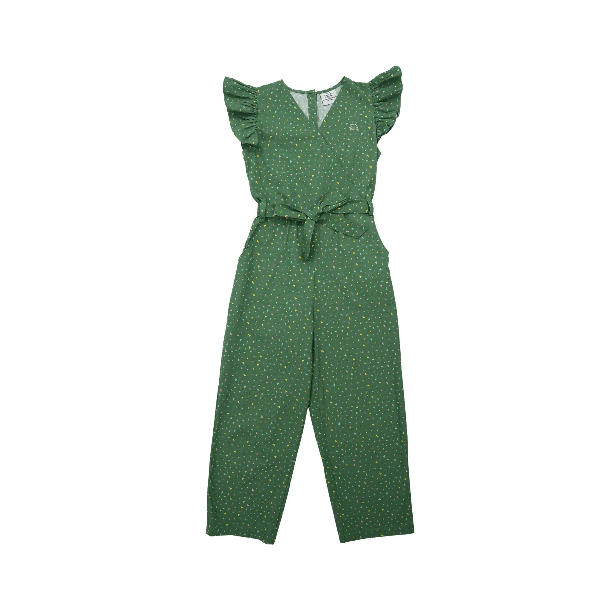 Sustainable Summer Fun: Green Confetti Cotton Jumpsuit  for Girls