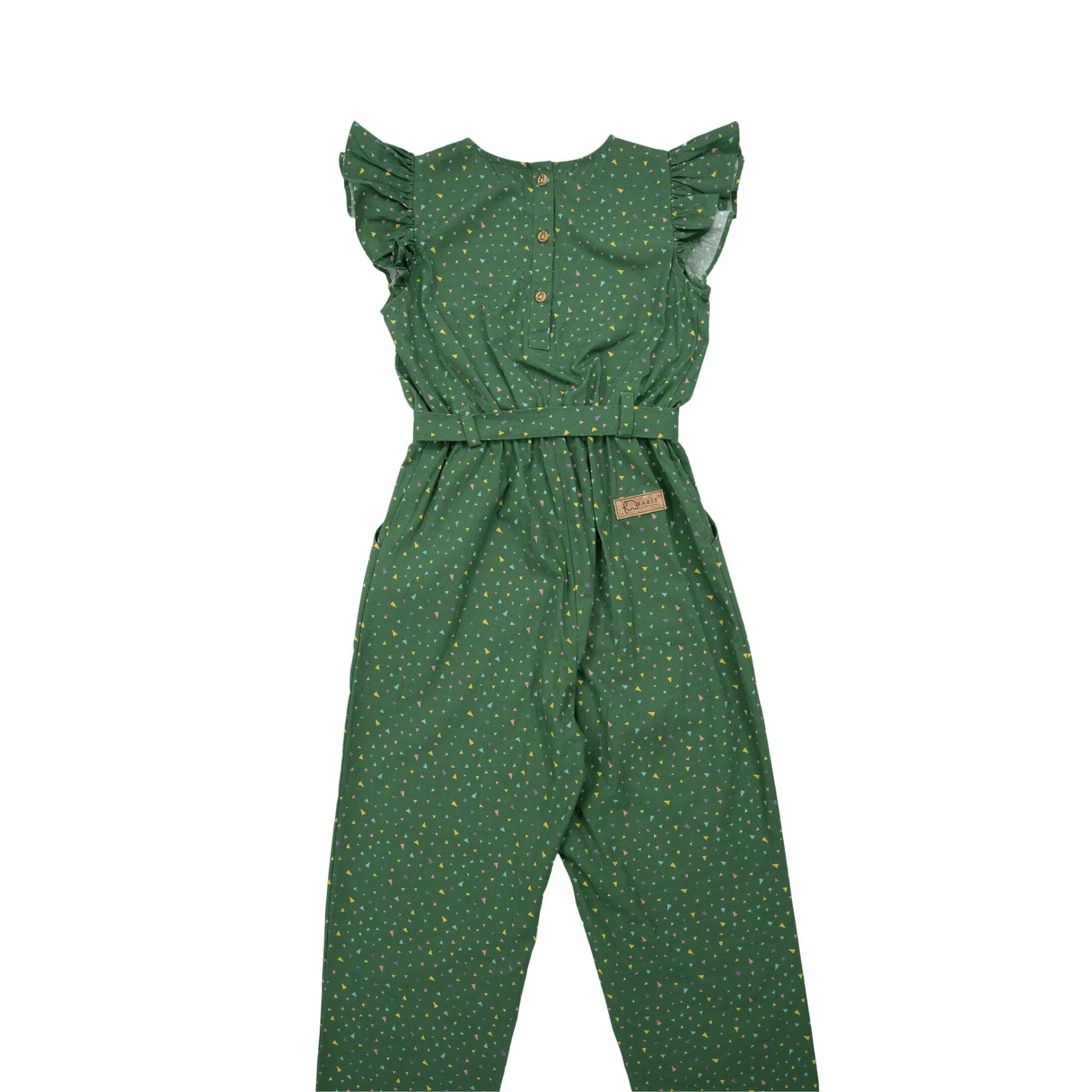 Sustainable Summer Fun: Green Confetti Cotton Jumpsuit  for Girls