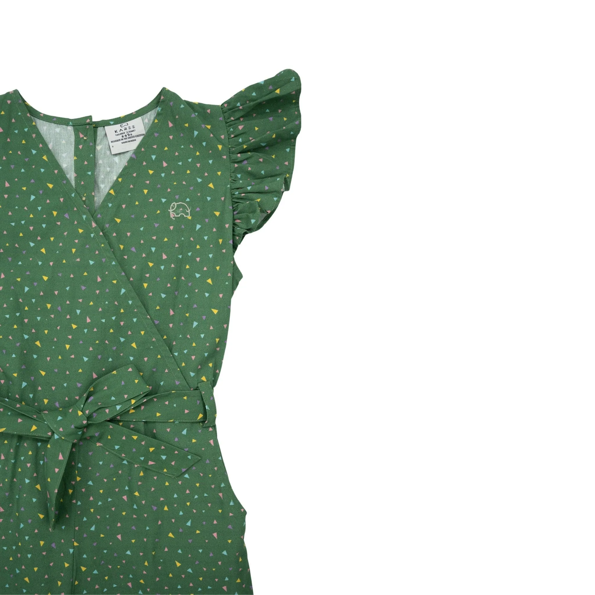 Sustainable Summer Fun: Green Confetti Cotton Jumpsuit  for Girls