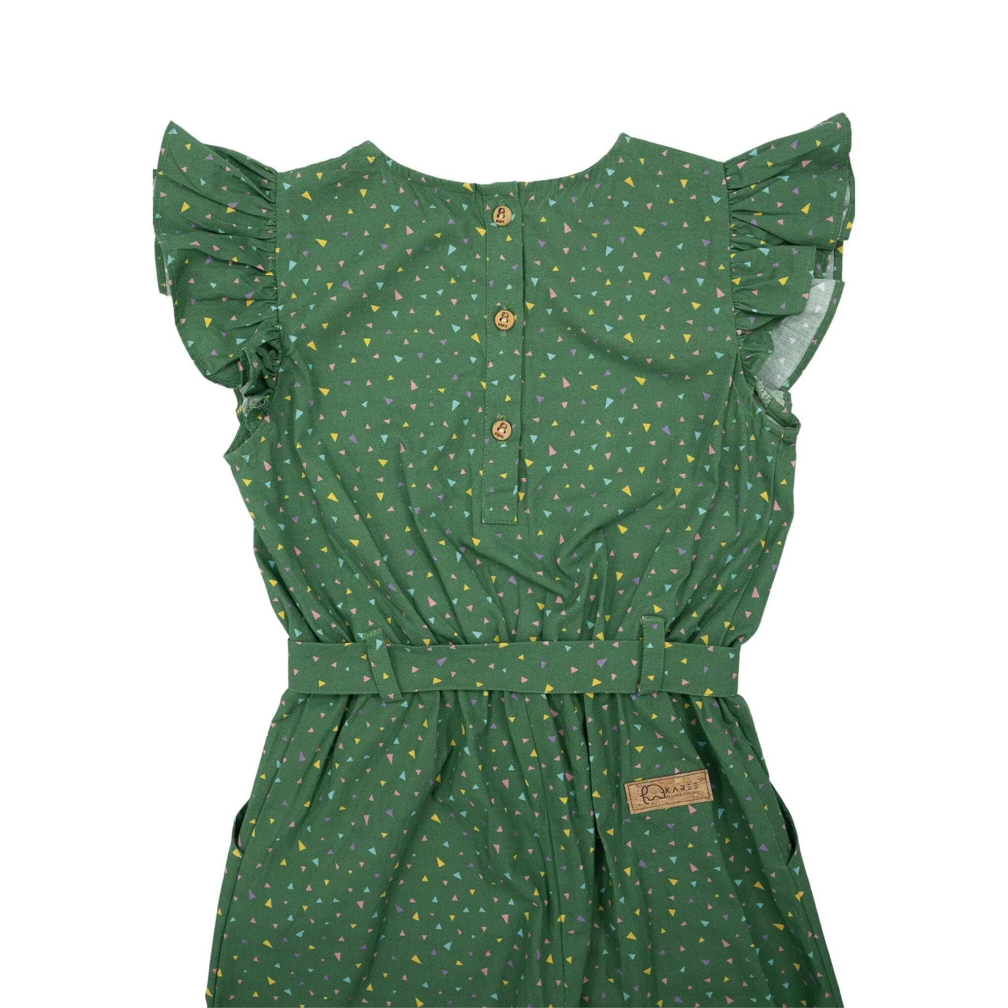 Sustainable Summer Fun: Green Confetti Cotton Jumpsuit  for Girls